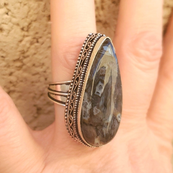 New Stick Agate 925 Silver Statement Ring. - Picture 14 of 16